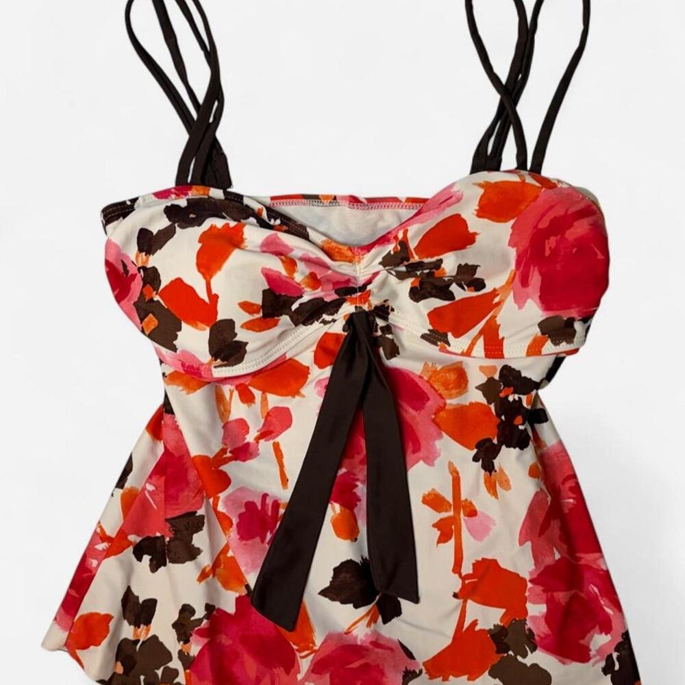 Tropical Honey Brown, White & Pink Floral Tank - Size 12